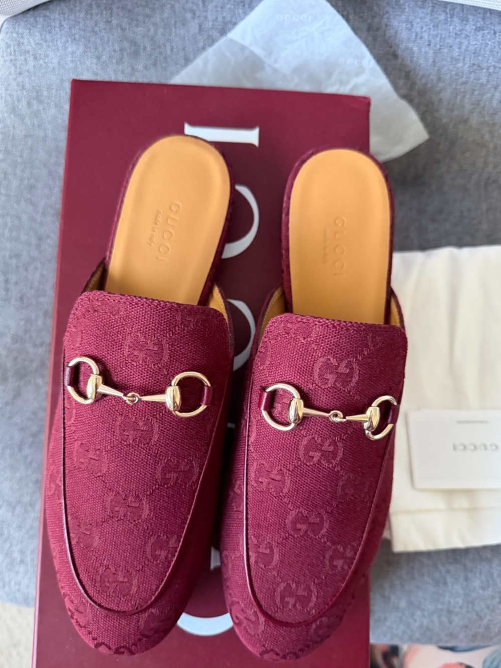 Gucci Burgundy GG Canvas Horsebit Slides Mules in size 7 - Picture 3 of 8